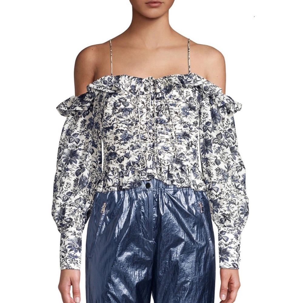 Robert Rodriguez Carmen Floral Bohemian Crop Top Cropped Blouse Size 12 Large